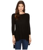 Michael Stars 2x1 Rib 3/4 Sleeve Boat Neck Sharkbite Top (black) Women's Clothing