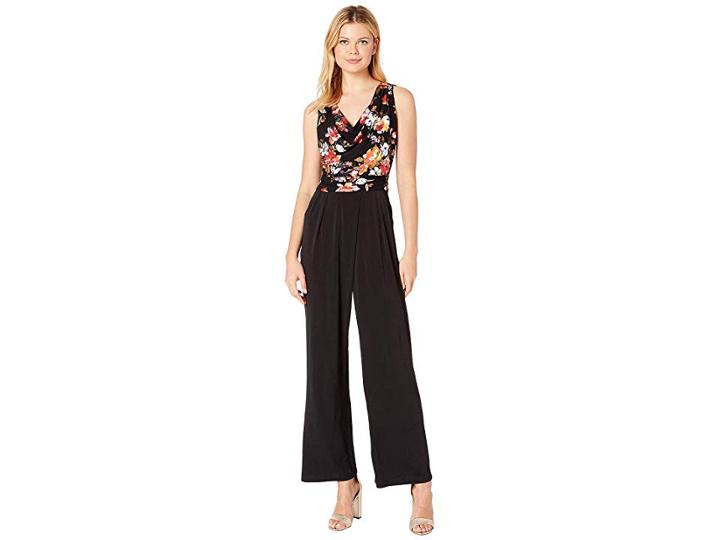 Eci Foil Mesh Bodice Jersey Jumpsuit (black/multi) Women's Jumpsuit & Rompers One Piece