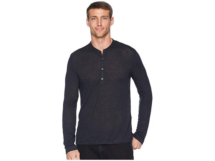 John Varvatos Star U.s.a. Long Sleeve Henley W/ Coverstitch (charcoal Heather) Men's Clothing