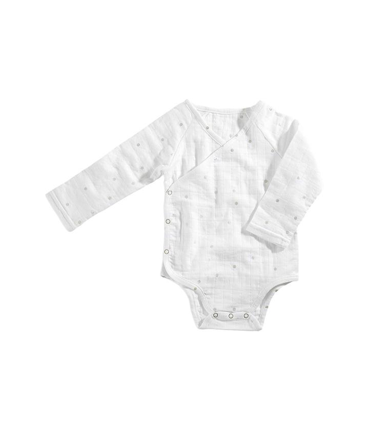 Aden + Anais Long Sleeve Kimono Body Suit (infant) (metallic Silver Confetti Dot) Girl's Jumpsuit & Rompers One Piece