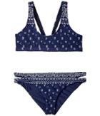 Splendid Littles Boarder Stripe Bra Cut Out Side Pants (big Kid) (navy) Girl's Swimwear Sets