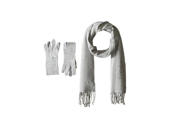 Calvin Klein Two-piece Varsity Ck Scarf, Knit Touch Gloves (heathered Mid Grey) Scarves