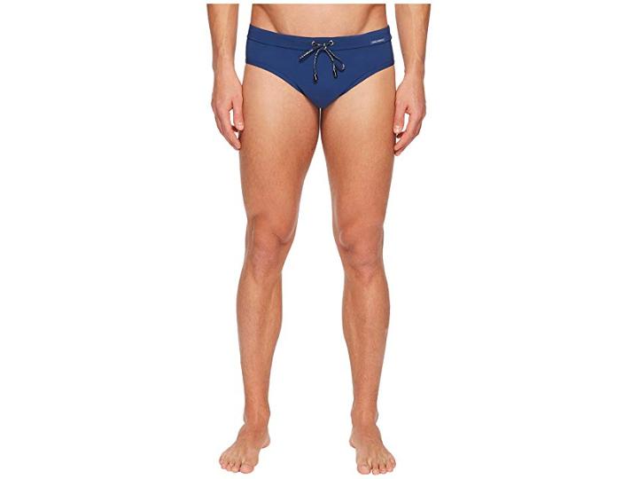 Dolce & Gabbana Solid Brief Swimsuit W/ Bag (blue) Men's Swimwear