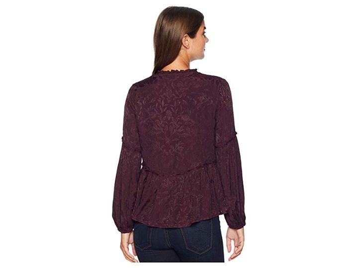 Lucky Brand Luxe Jacquard Peasant Top (plum) Women's Blouse
