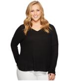Kari Lyn Plus Size Sarah Long Sleeve Waffle-knit Top (black) Women's Clothing