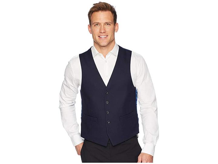 Kenneth Cole Reaction Techni-cole Stretch Suit Separate Vest (navy Shadow Check) Men's Vest