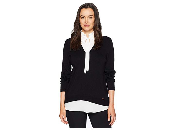 Ivanka Trump Menswear Bow Tie 2-pher Sweater (black/ivory) Women's Sweater