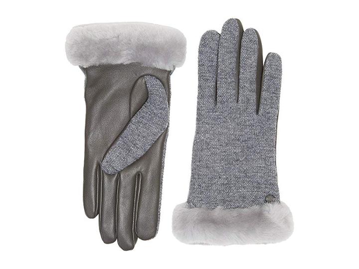 Ugg Shorty Smart Fabric Gloves W/ Short Pile Trim (grey Heather Multi) Extreme Cold Weather Gloves