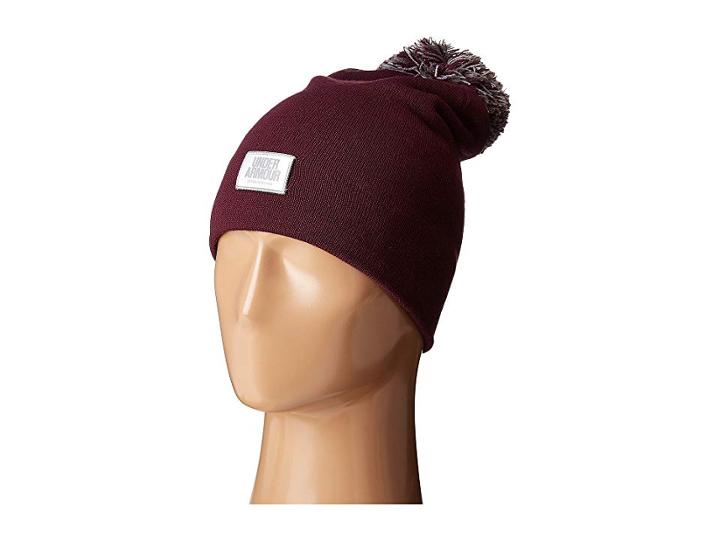 Under Armour Graphic Pom Beanie (raisin Red/true Gray Heather/steel) Beanies