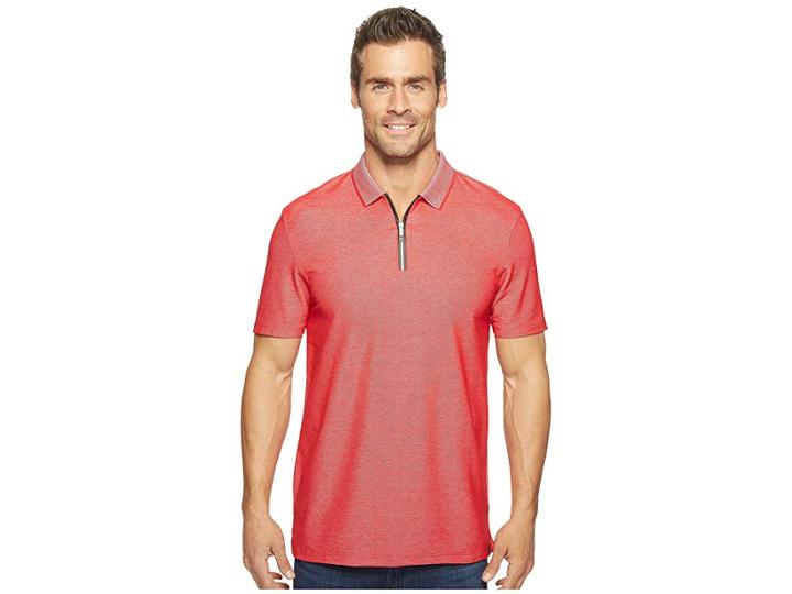 Calvin Klein Two-tone Pique Polo With Logo Zipper (lollipop) Men's Short Sleeve Pullover