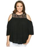 Karen Kane Plus Plus Size Lace Yoke Cold Shoulder Top (black) Women's Short Sleeve Pullover