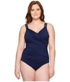 Jantzen Plus Size Solids Novelty Shoulder Draped Surplice One-piece (nocturne Blue) Women's Swimsuits One Piece