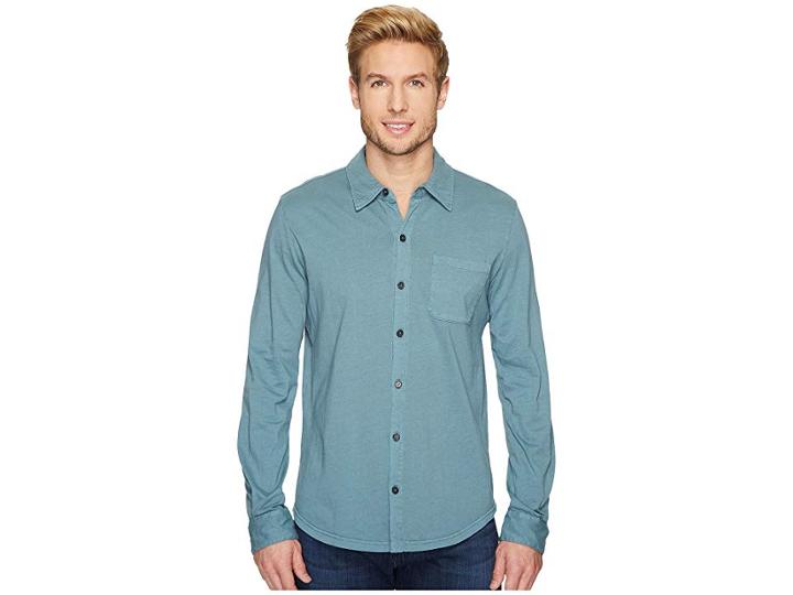 Mod-o-doc Summerland Knit Long Sleeve Jersey Button Front Shirt (oasis) Men's Long Sleeve Button Up