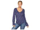 Lucky Brand Tie Sleeve Top (blue Multi) Women's Long Sleeve Pullover
