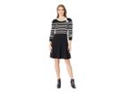 Cece Long Sleeve Jersey Striped Sweater Dress W/ Bow (rich Black) Women's Dress