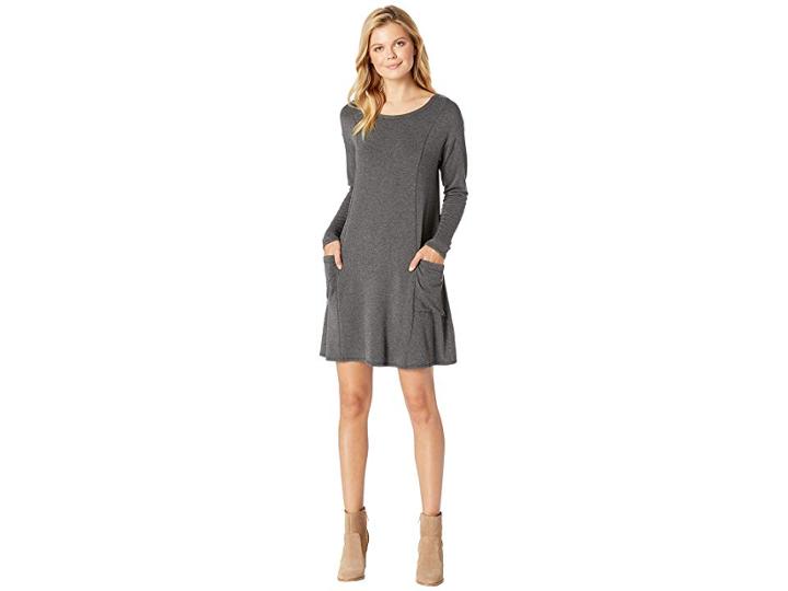 Mod-o-doc Rayon Spandex Fleece Seamed Sweatshirt Dress With Pockets (midnight Heathr) Women's Dress