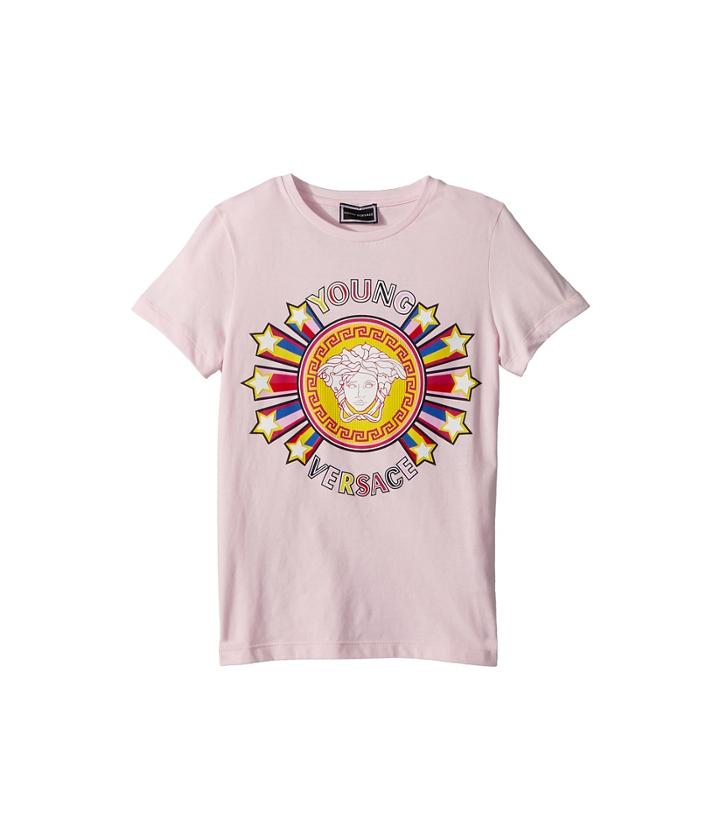 Versace Kids Short Sleeve Tee With Logo Graphic (big Kids) (pink) Girl's T Shirt