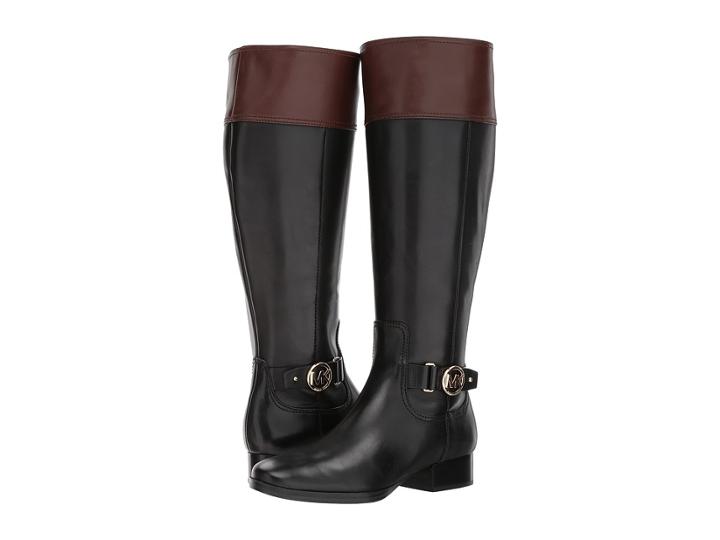 Michael Michael Kors Harland Boot Wide Calf (black/mocha Vachetta/wide Shaft) Women's Dress Zip Boots