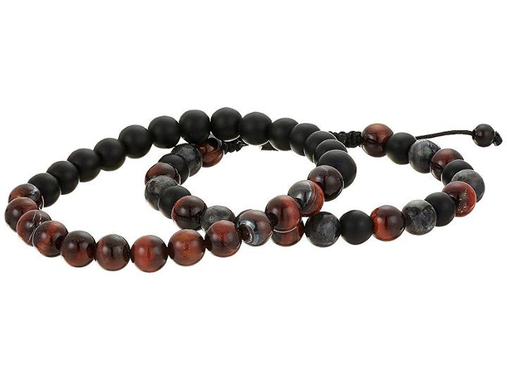 Steve Madden Tigers Eye Labradorite And Beaded Stretch Bracelet Set (brown/black/blue) Bracelet
