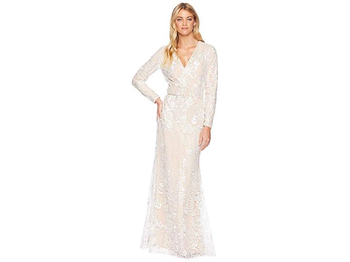Badgley Mischka Ivory Embellished Long Sleeve Dress (ivory) Women's Dress