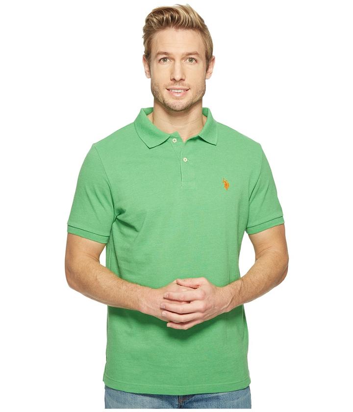 U.s. Polo Assn. Solid Cotton Pique Polo With Small Pony (grass Heather) Men's Short Sleeve Knit