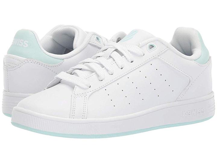 K-swiss Clean Court (big Kid) (white/soothing Sea) Shoes