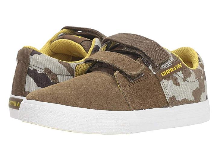 Supra Kids Stacks Vulc Ii Hook Loop (little Kid/big Kid) (olive Camo/white) Boy's Shoes