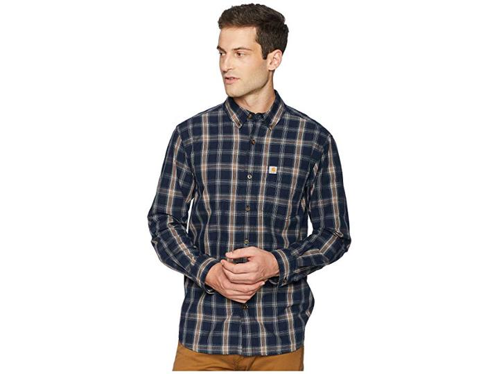 Carhartt Essential Plaid Button Down Long Sleeve Shirt (navy) Men's Long Sleeve Button Up