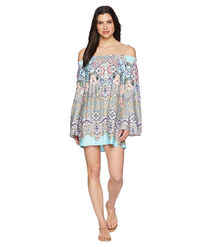 Kenneth Cole Rosey Tile Off The Shoulder Dress Cover-up (multi) Women's Swimwear