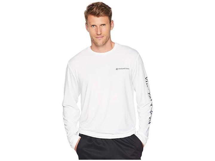 Vineyard Vines Long Sleeve Performance Vented Boating Tee (white Cap) Men's T Shirt