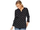 Chaps Cotton Slub 1x1 Rib Long Sleeve Knit (polo Black Multi) Women's Clothing