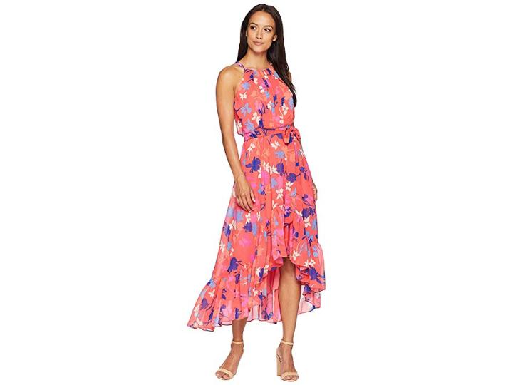 Vince Camuto Printed Chiffon Halter High-low Dress (pink Multi) Women's Dress