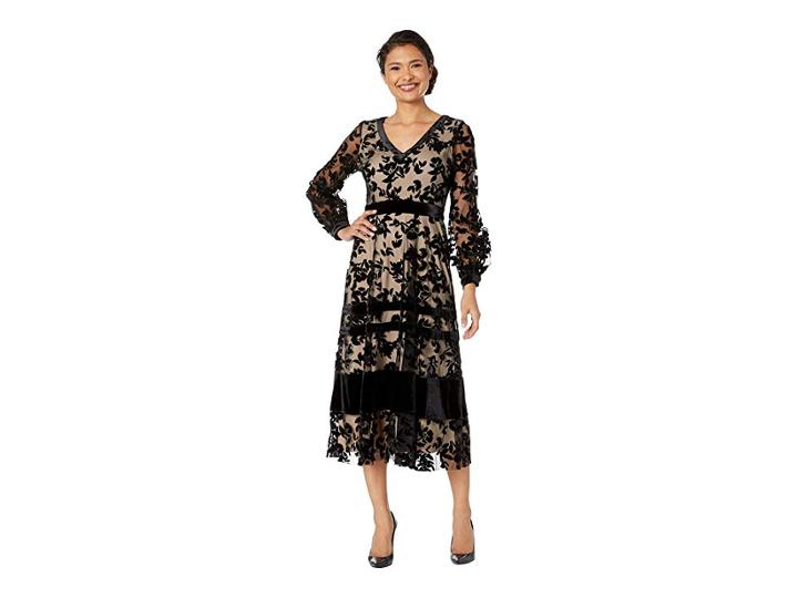 Taylor Long Sleeve Velvet Maxi Dress (black/nude) Women's Dress
