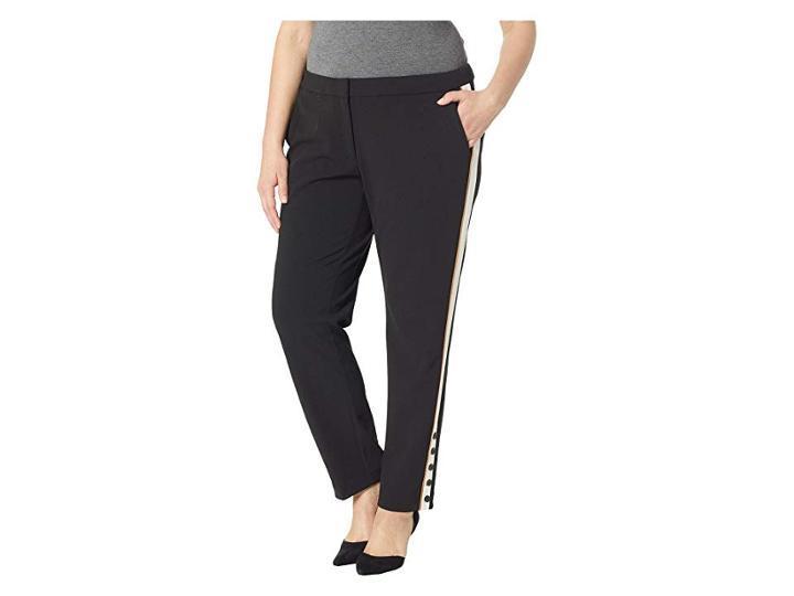 Calvin Klein Plus Plus Size Pants With Contrast Stripe And Button On Ankle (black) Women's Casual Pants