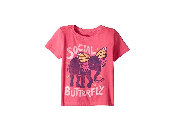 Life Is Good Kids Social Butterfly Crusher (toddler) (fiesta Pink) Kid's T Shirt