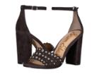Sam Edelman Yaria Ankle Strap Sandal Heel (black Kid Suede Leather) Women's Sandals