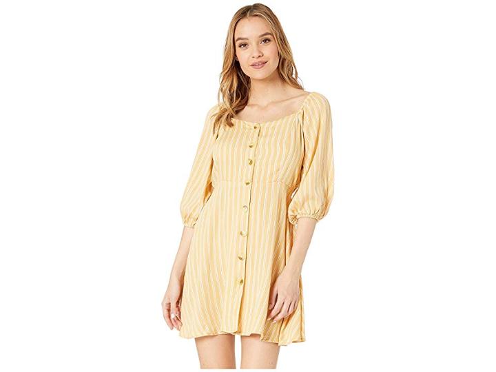 Angie Long Sleeve Button Striped Dress (yellow) Women's Dress