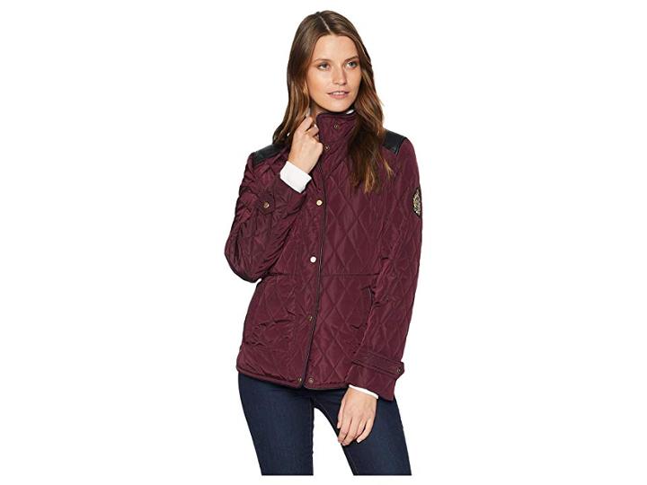 Lauren Ralph Lauren Faux Leather Trim Quilt (burgundy) Women's Coat