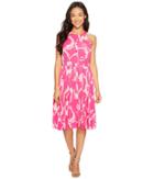 Vince Camuto Specialty Size Petite Cut Out Floral Pleated Belted Halter Dress (electric Pink) Women's Dress