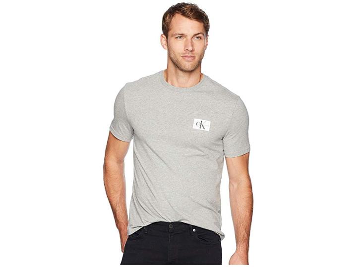 Calvin Klein Jeans Monogram Embroidery Crew Neck Tee (medium Charcoal Heather) Men's T Shirt