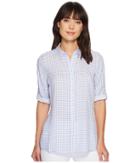 Fdj French Dressing Jeans Gingham Print Tab Up Sleeve Tunic (chambray) Women's Long Sleeve Button Up