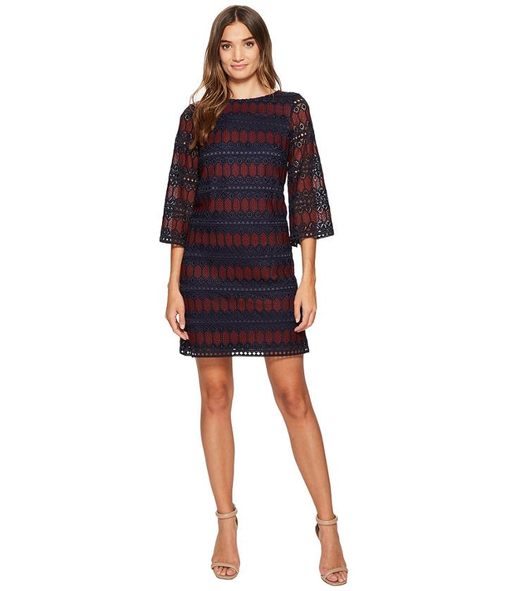 Tahari By Asl Chemical Lace Printed Sheath (navy/merlot) Women's Dress
