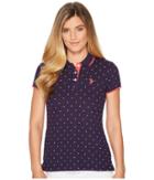 U.s. Polo Assn. Stretch Pique Dot Print Polo Shirt (evening Blue) Women's Clothing
