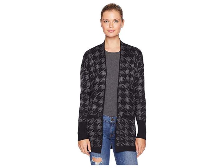 Elliott Lauren Reality Check Open Cardigan With Two-pockets (grey/black) Women's Sweater