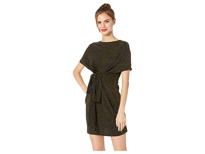 J.o.a. Tie Wrap Front Mini Dress (black/gold) Women's Dress