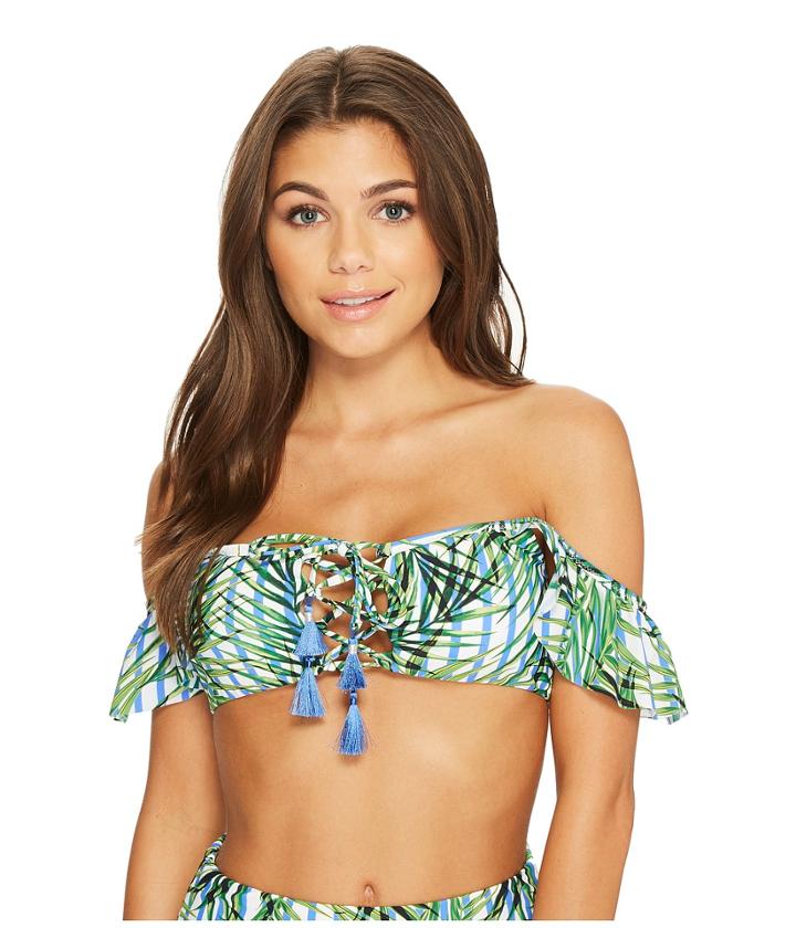 Red Carter Palm Party Lace-up Off-shoulder Bikini Top (white) Women's Swimwear