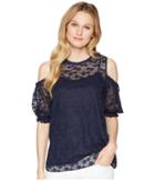 Michael Michael Kors Wildflower Cold Shoulder Top (true Navy) Women's Clothing
