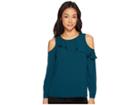 Vince Camuto Specialty Size Petite Cold-shoulder Asymmetrical Ruffle Yoke Blouse (dark Peacock) Women's Blouse