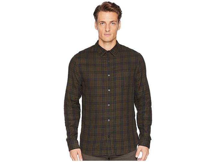 Vince Double Face Plaid Long Sleeve (pine) Men's Clothing