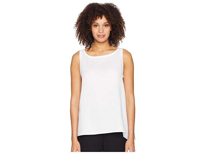 Eileen Fisher Bateau Neck Shell (white) Women's Clothing